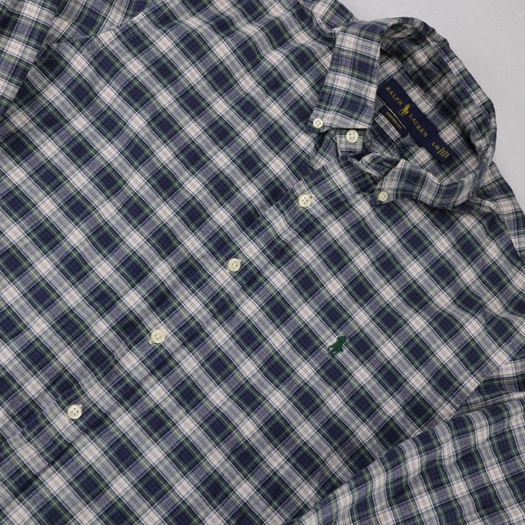 Ralph Lauren Other - Ralph Lauren Mens Custom Fit Plaid Button Down Shirt Large Navy Blue Green Pony
